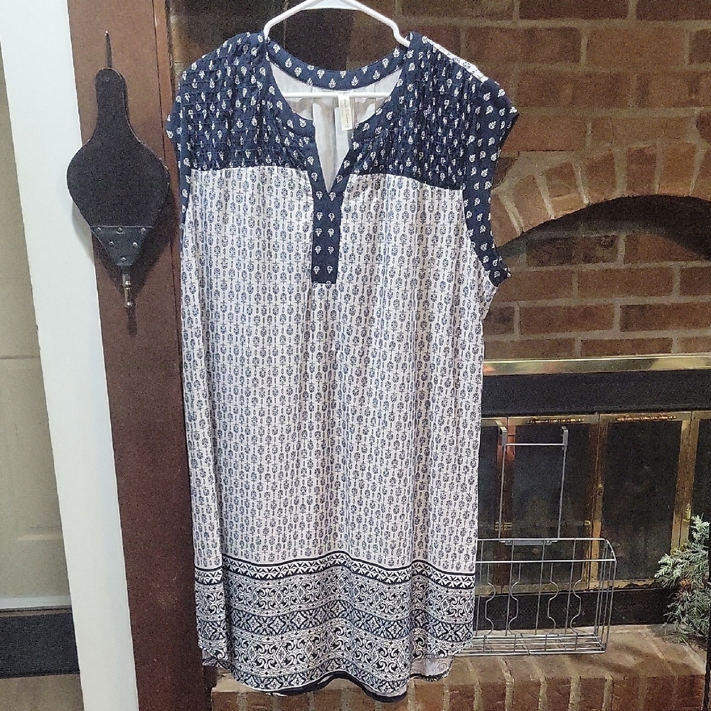Perseption Navy and White Patterned Blouse